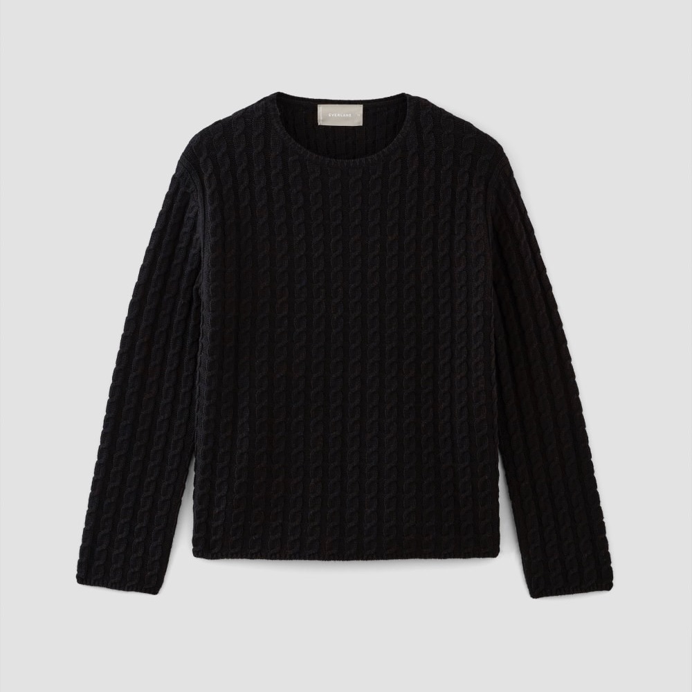 Everlane Cotton-Merino Wool Blend Cable Crew Knit Sweater Timeless Casual Basic